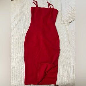 Lulu's Red Dress with thin straps and slit